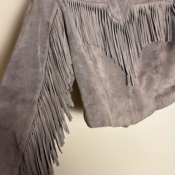 Grey Suede Fringe Western Jacket - Picture 3 of 4